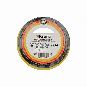 Kranz Изолента ПВХ 0.13х15 мм, 25 м, желто-зеленая (5 шт./уп.) KR-09-2107