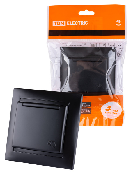 TDM Розетка 2П+З 16А 250В IP44 с защ. шт. с крышкой графит "Лама" SQ1815-0614