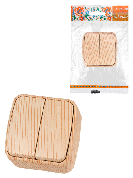 TDM Выключатель 2-кл. открытой установки IP20 10А, сосна "Дача" Народная SQ1824-0052