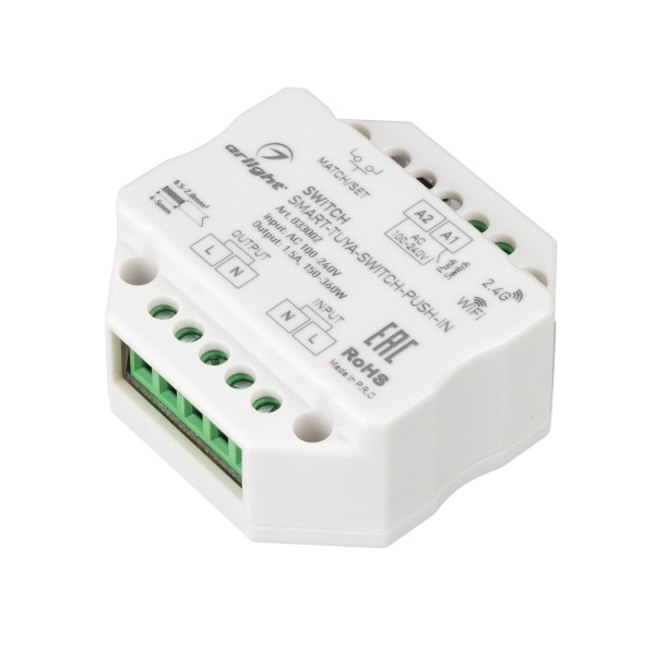 Arlight Контроллер-выключатель SMART-TUYA-SWITCH-PUSH-IN (230V, 1.5A, WiFi, 2.4G) (IP20 Пластик, 5 лет) 033002