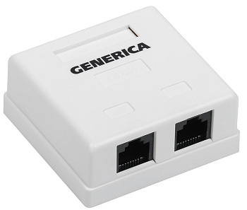 IEK GENERICA Розетка инф. настенная RJ45 кат. 5Е UTP 2 порта CS2-1C5EU-22-G
