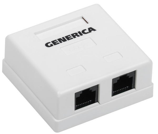 IEK GENERICA Розетка инф. настенная RJ45 кат. 5Е UTP 2 порта CS2-1C5EU-22-G