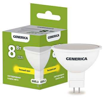 IEK GENERICA Лампа LED MR16 софит 8Вт 230В 3000К GU5.3 LL-MR16-08-230-30-GU5-G