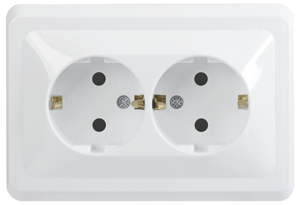 Купить IEK VEGA РС12-3-ВБ Розетка 2местн. с з/к без защ.штор. 16А ВЕГА (белый)