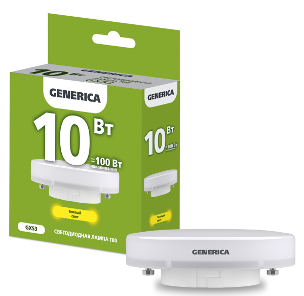 IEK GENERICA Лампа LED T80 таблетка 10Вт 230В 3000К GX53 LL-T80-10-230-30-GX53-G
