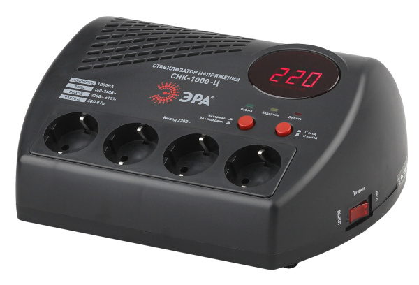 ЭРА СНК-1000-Ц Стабилизатор напр. компакт, ц.д., 160-260В/220В, 1000ВА