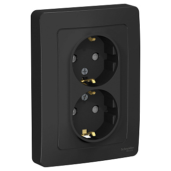 Systeme Electric Blanca внутр Антрацит Розетка 2-ая с/з со шторками, 16А, 250В