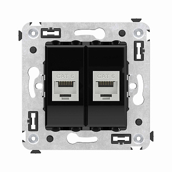 DKC Компьютерная розетка RJ-45 без шторки в стену, кат.6 двойная экранированная, "Avanti", "Черный квадрат"