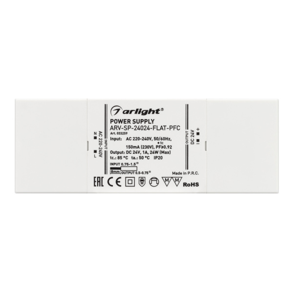 Купить Arlight Блок питания ARV-SP-24024-FLAT-PFC (24V, 1A, 24W) (IP20 Пластик, 5 лет) 033259