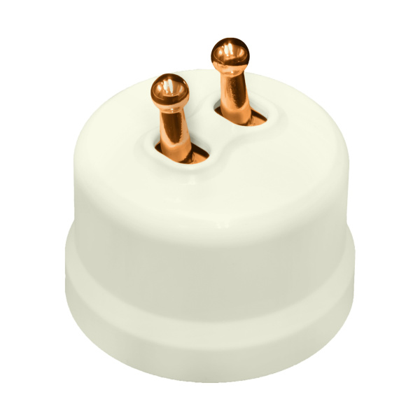 BIRONI Лизетта Пластик Слоновая кость Выключатель кнопочный 2-кл (тумблерный), ручка Медь B1-232-211-C-PB