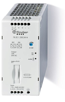 Finder Импульсный источник питания; вход 110...250В AC/DC; выход 24В DC, 240Вт; Компенсация реактивной мощности; ширина 60мм; опция: доп.контакт Предт 782E12302415