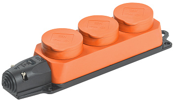 IEK OMEGA РБ33-1-0м Розетка трехместная IP44 оранжевая