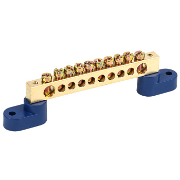 Шина «N» нулевая 8х12 мм на двух угловых синих изоляторах 10 групп Rexant 11-2334