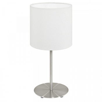 Eglo Лампа настольная PASTERI, 1х60W(E14), Ø140, H275, никель матовый/текстиль, белый 95725 Eglo Лампа настольная PASTERI, 1х60W(E14), Ø140, H275, никель матовый/текстиль, белый 95725