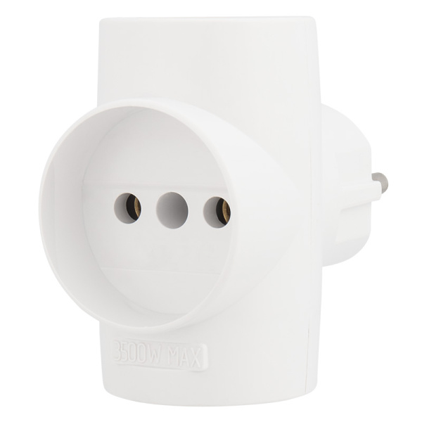 Тройник электрический, 16 А, без заземления, белый Rexant 11-1077