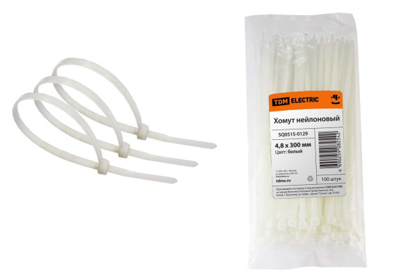 TDM Хомут 4,8х300мм нейлон (белый) (100шт) SQ0515-0129