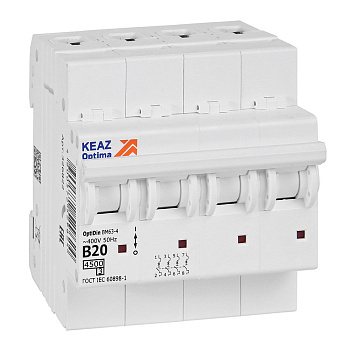 КЭАЗ OptiDin BM63 Автоматический выключатель 4P 20А B 4,5кА AC (BM63-4B20-4,5-УХЛ3) 329529