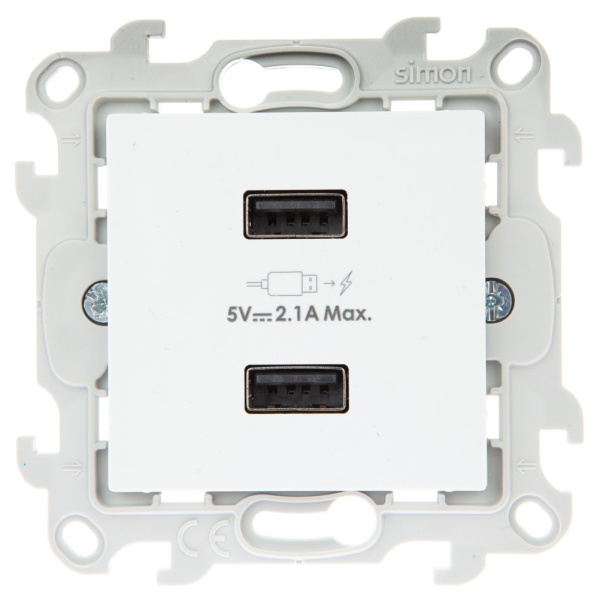 Simon 24 Белый Зарядное устройство 2хUSB 2,4A 2411096-030