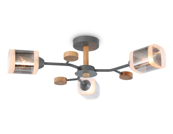 Ambrella Светильник подвесной TR3033231/3 GR/LW/SM серый/светлое дерево/дымчатый E27*3 max 60W D700*180