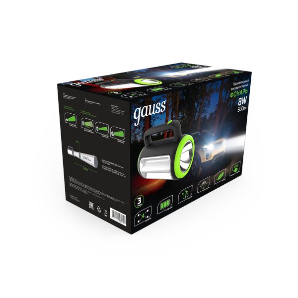 Купить Gauss Фонарь прожекторный модель GFL603 8W 400lm lead acid 1500mAh диммируемый LED 1/10/20 GF603