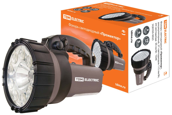 TDM Фонарь светодиодный "Прожектор", аккум., 37 светодиодов 115 лм/Вт, 24 светодиода 30 лм/Вт SQ0350-0023