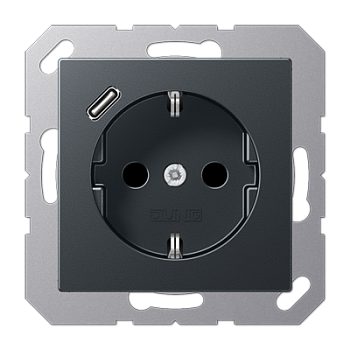 JUNG Розетка SCHUKO® с USB-зарядным устройством, тип С термопласт матовый антрацит A1520-18CANM