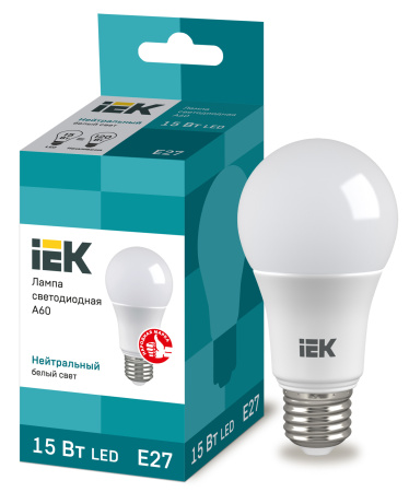 IEK Лампа светодиодная ECO A60 шар 15Вт 230В 4000К E27 LLE-A60-15-230-40-E27