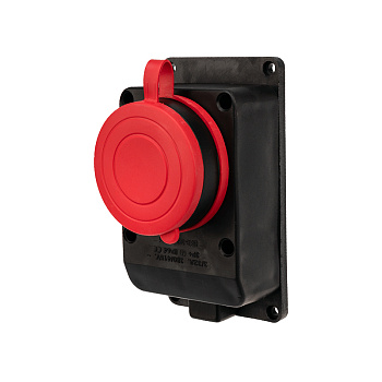 Розетка влагозащищенная настенная с крышкой, 3Р+РЕ, 32 А IP44 черная каучук Rexant 111-007