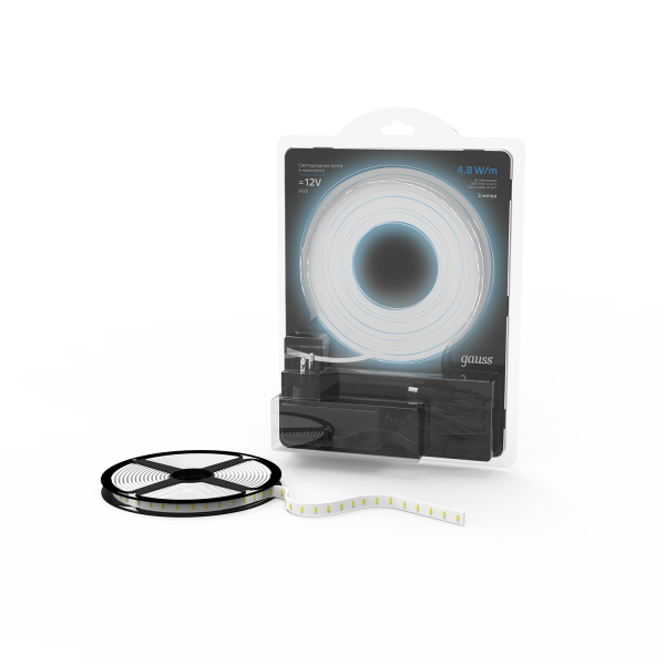 Купить Gauss Лента LED Комплект 2835/60-SMD 4,8W 12V DC холодный белый IP20 (блистер 3м) 1/50 312000248