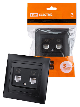 TDM Розетка двойная телефонная RJ11 графит "Лама" SQ1815-0618