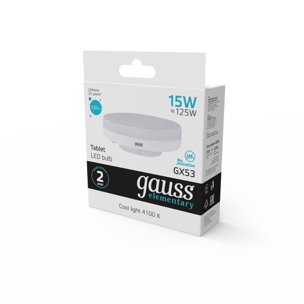 Купить Gauss Лампа Elementary GX53 15W 1080lm 4100K LED 83825