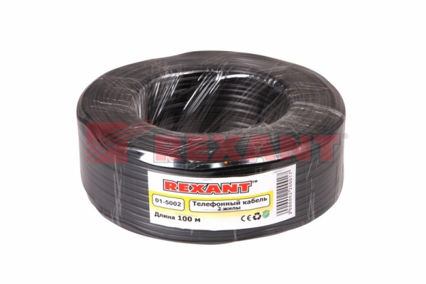 Купить Кабель телефонный 2 жилы, 100 м., черный, (ШТЛП-2) Rexant 01-5002