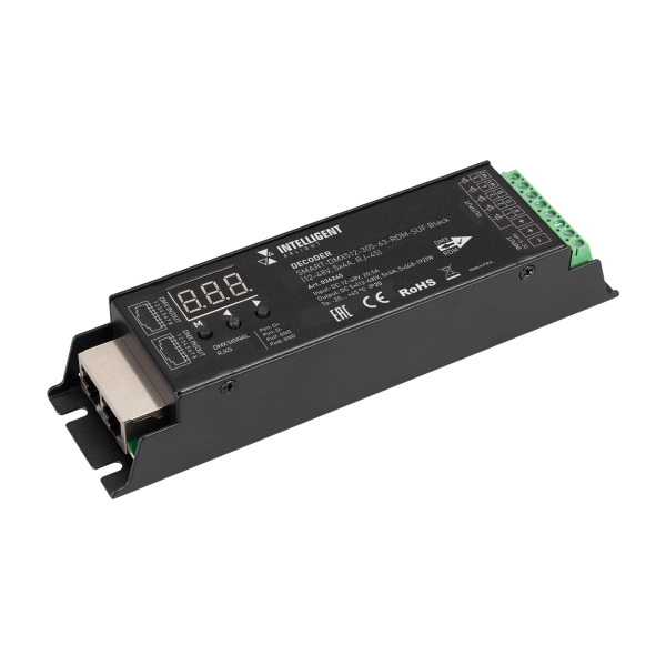 Arlight INTELLIGENT ARLIGHT Декодер SMART-DMX512-305-63-RDM-SUF Black (12-48V, 5x4A, RJ-45) (IARL, IP20 Металл, 5 лет) 036245