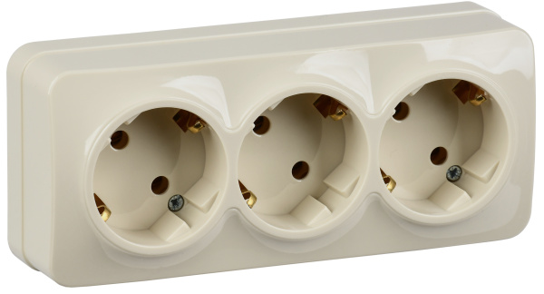 IEK GLORY РС23-3-ХК Розет. 3-ая с з/к о/у 16А GLORY кремовый