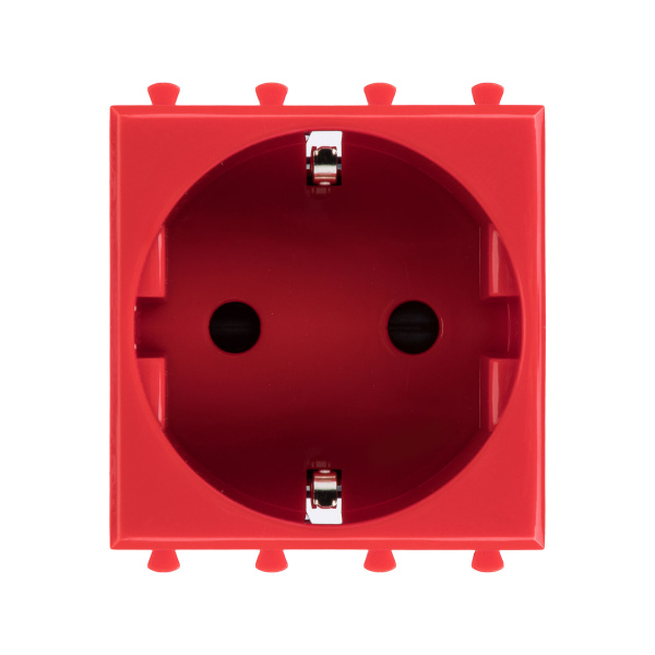 DKC Розетка модульная, 2P+E, с з/ш, "Avanti", "Красный квадрат", 2 модуля