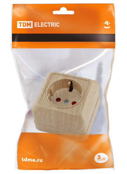 Купить TDM Розетка 2П+З открытой установки с з/ш IP20 16А, сосна "Ладога" SQ1801-0054