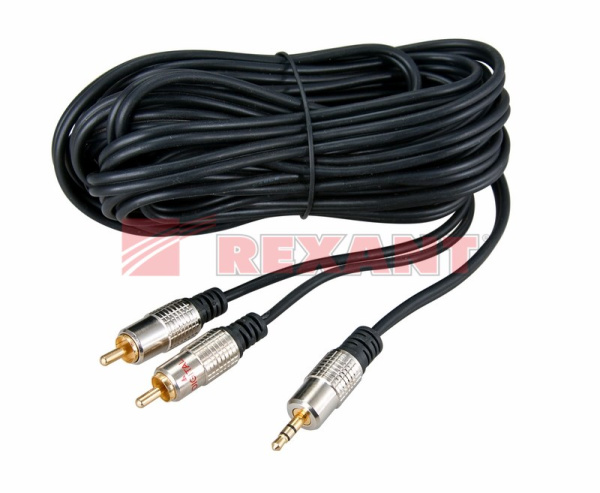 Купить Шнур 3.5 Stereo шт - 2RCA шт 5М (GOLD) - металл Rexant 17-4225