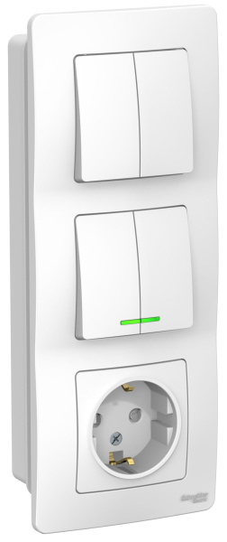 Купить Systeme Electric Blanca внутр Бел Блок: Розетка з/к шт 16А, 250В+выкл 2кл.с подсветкой+выкл 2кл.