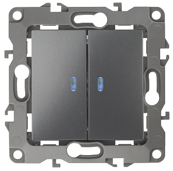 ЭРА 12-1105-12 Выключатель двойной с подсветкой, 10АХ-250В, IP20, 12, Графит