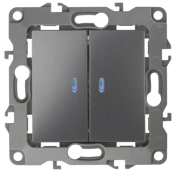 ЭРА 12-1105-12 Выключатель двойной с подсветкой, 10АХ-250В, IP20, 12, Графит