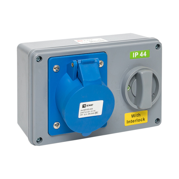 EKF Розетка с блокировкой и выключателем 1423 2Р+РЕ 32А 220В IP44