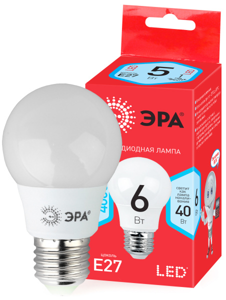 ЭРА ECO LED A55-6W-840-E27 (диод, груша, 6Вт, нейтр, E27) Б0028007