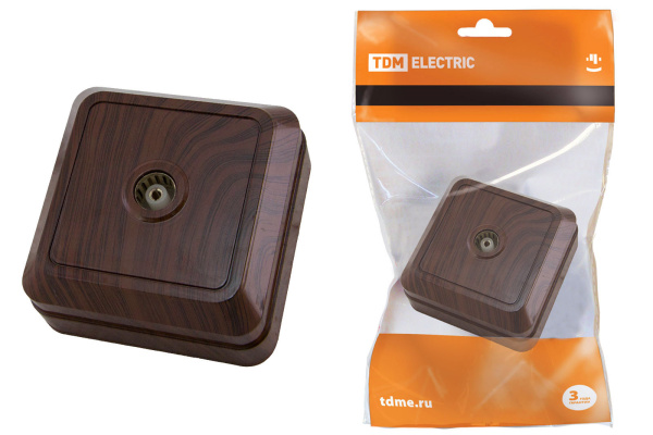 TDM Розетка TВ простая (0-2400 Гц, "мама") открытой установки, IP20 бук "Ладога" SQ1801-0042