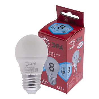 ЭРА LED P45-8W-840-E27 R (диод, шар, 8Вт, нейтр, E27) (10/100/3600)