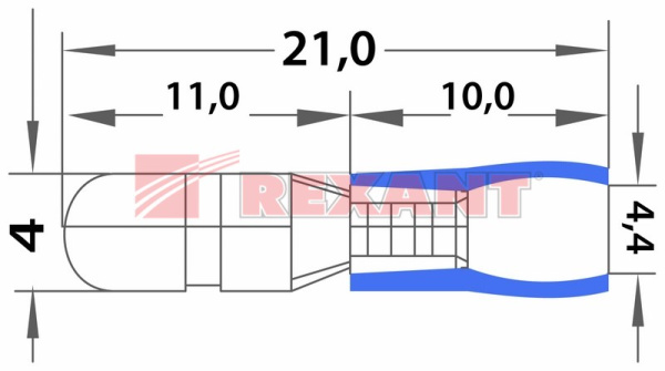 Купить Разъем ШТЕКЕРНЫЙ изолированный штекер - 4мм 1.5-2.5мм² (РШи-п 2.5-4 / РШИп 2-5-4) синий Rexant 08-0521