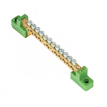 EKF PROxima Шина "0" PE 6x9мм 12 отверстий латунь с контактной пластиной 2 зелёных угловых изолятора