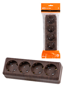 TDM Розетка 4-х местная горизонтальная 2П+3 открытой установки IP20 16A с з/ш бук "Ладога" SQ1801-0331