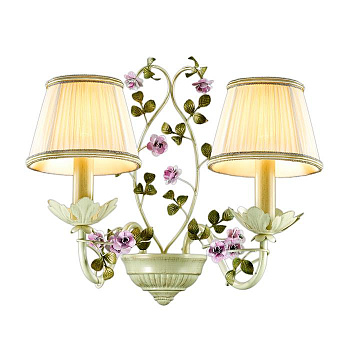 Odeon Light 2796/2W ODL15 599 Бра E14 2*60W 220V TENDER  беж/декор.цветы/абажур ткань