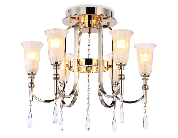 Ambrella Потолочная люстра с хрусталем TR3244/6 SGD/FR золото/белый матовый E14*6 max 40W D600*520 Ambrella Потолочная люстра с хрусталем TR3244/6 SGD/FR золото/белый матовый E14*6 max 40W D600*520