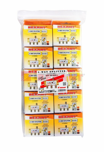 Купить Делитель ТВ х 3 + 4шт. F "BOX" 5-1000 МГц "GOLD" Rexant 05-6102-1